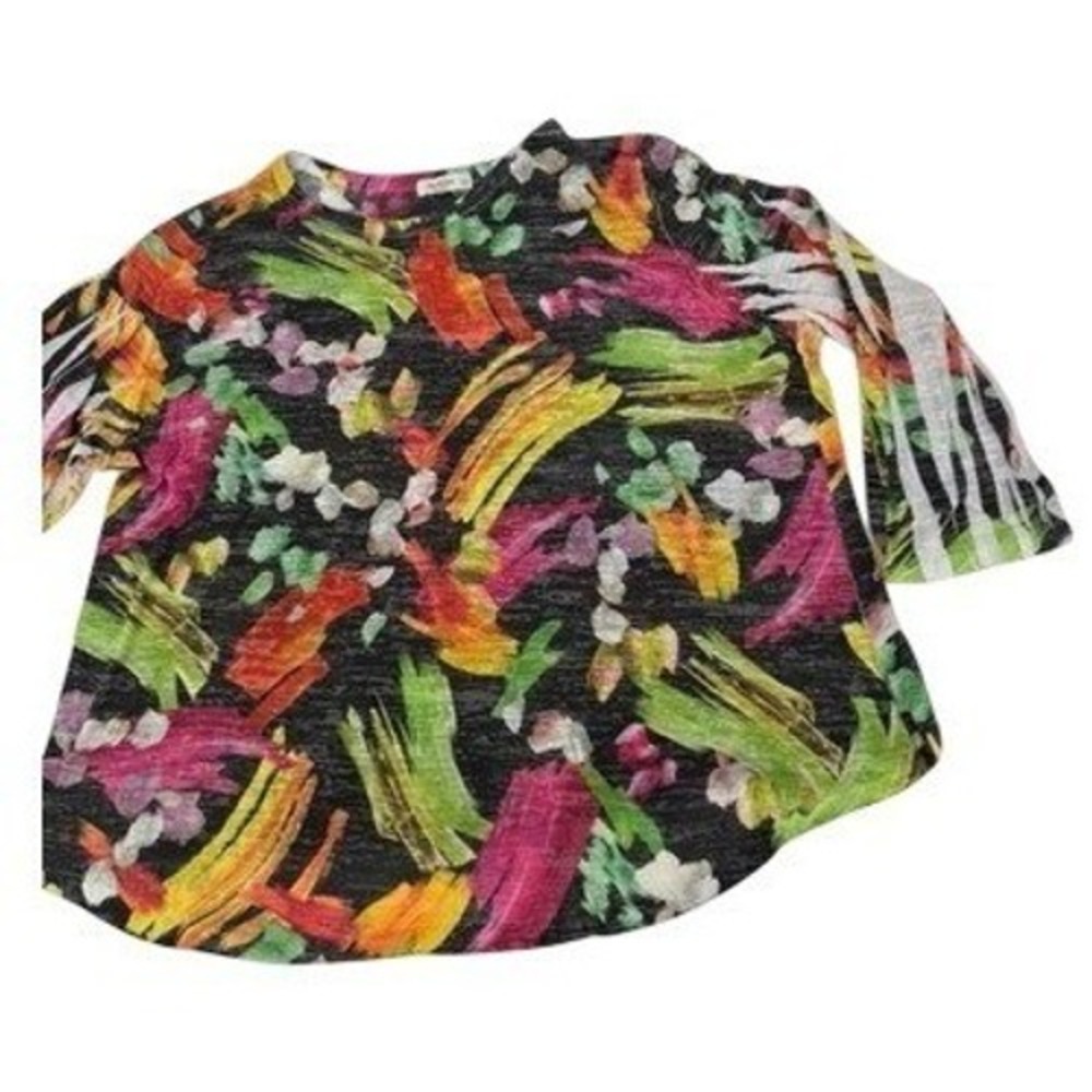 Jess & Jane Top‎ Womens 3X Multicolor Abstract Art Burnout 3/4 Sleeve Tunic USA